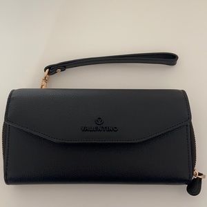 Valentino Leather Black Wristlet with Gold Accessories
